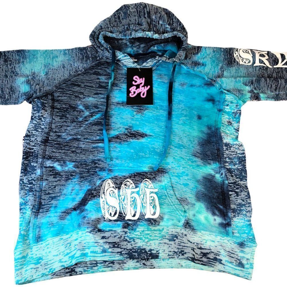 MV Sport Sky Baby blue black tie dye hoodie NWT